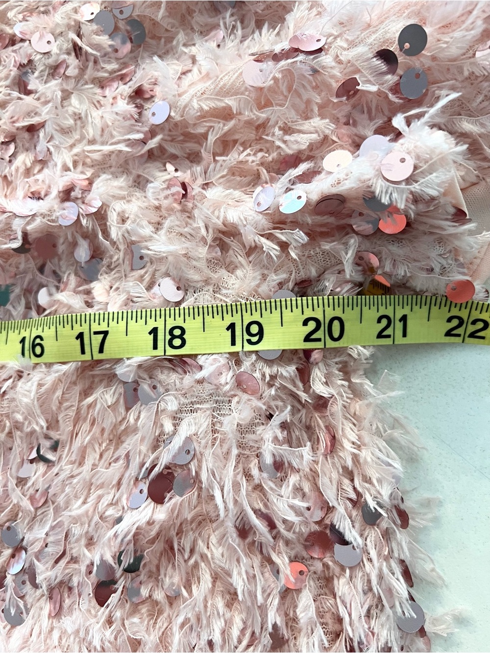 THML Pink Sequin Fringe Feather Textured Party Top Blouse Large - Picture 7 of 9